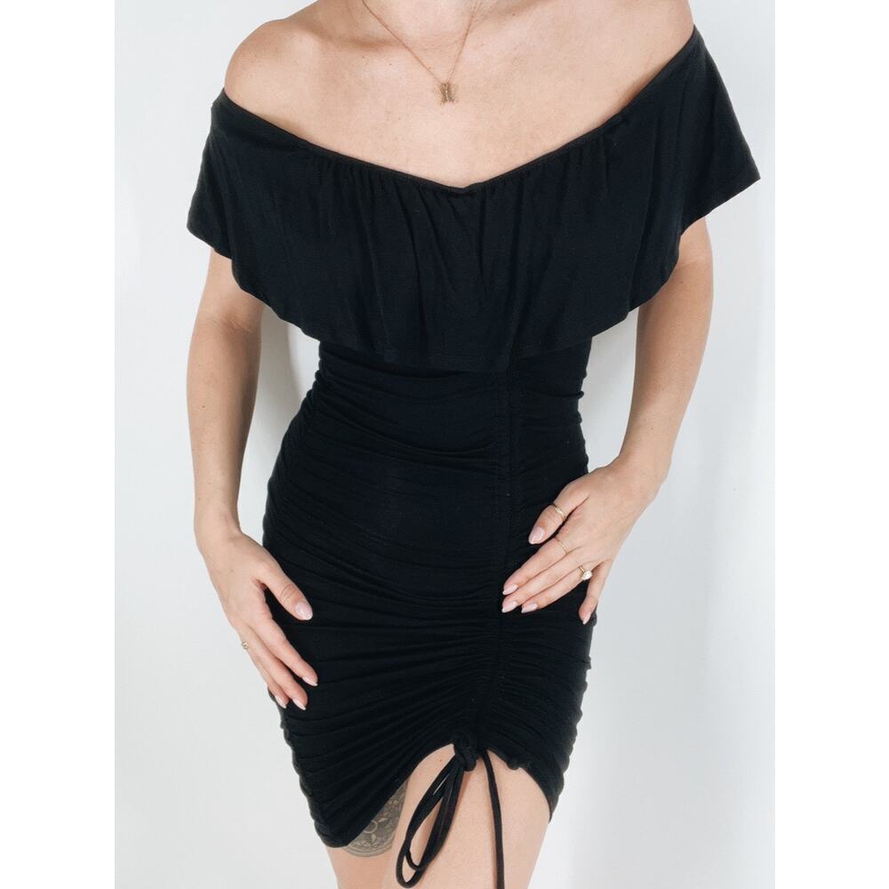 NWT Fashion Nova Ruched Little Black Mini Dress Size Small - Picture 3 of 3